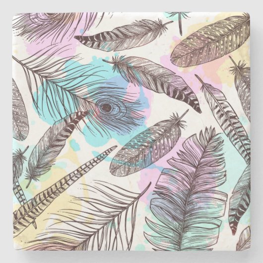 Peacock Feather Steinuntersetzer (Vorderseite)