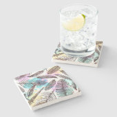 Peacock Feather Steinuntersetzer (Seitenansicht)