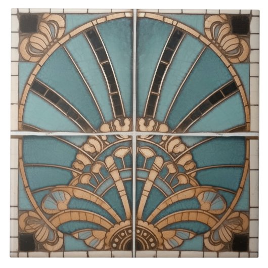 Peacock Feather Symbolismus Belle Epoque Art Deco Fliese (Vorderseite)