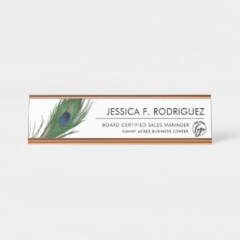 Peacock Feather Themed Elegant Schreibtischnamensplakette