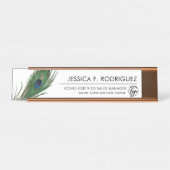 Peacock Feather Themed Elegant Schreibtischnamensplakette (Vorderseite )