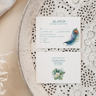 Peacock Feather Tropical Blume Hochzeit RSVP Card Dankeskarte