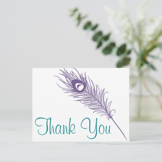 Peacock Feather Vielen Dank Postkarte (Stehend Vorderseite)