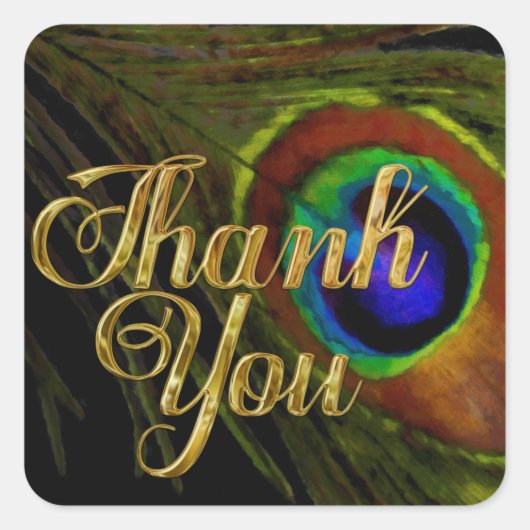Peacock Feather Vielen Dank Quadratischer Aufkleber (Vorderseite)