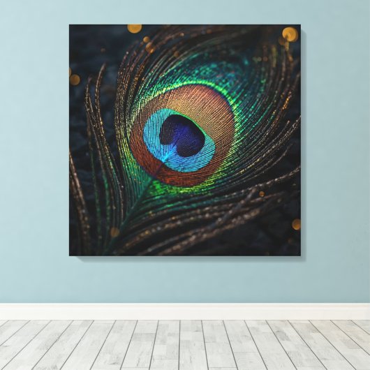 Peacock Feather Wall Art – Elegant Boho Nature Leinwanddruck (Insitu (Holzboden))