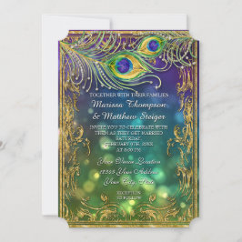 Peacock Feather Wedding Antique Vintag Mask Bokeh Einladung