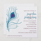 Peacock Feather Wedding Aubergine & Türkis Einladung (Vorne/Hinten)
