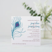 Peacock Feather Wedding Aubergine & Türkis Einladung (Stehend Vorderseite)