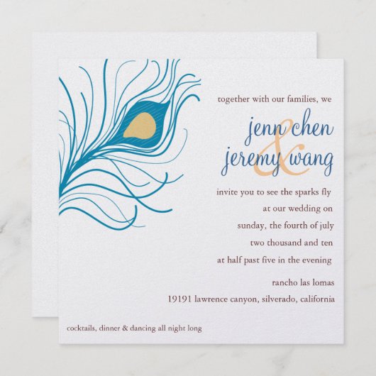 Peacock Feather Wedding Einladung (Vorne/Hinten)