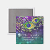 Peacock Feather Wedding Jeweled Save the Date Magnet (Vorderseite/Rückseite)