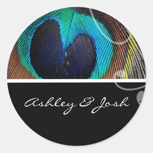 Peacock Feather Wedding Names Stickers (Vorderseite)