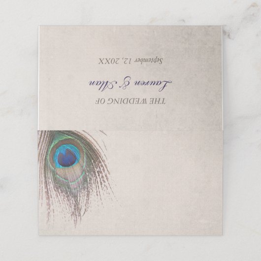 Peacock Feather Wedding Platzkarte (Außenseite Aufgefaltet)