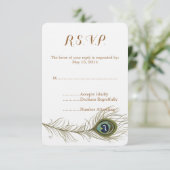 Peacock Feather Wedding RSVP (Stehend Vorderseite)