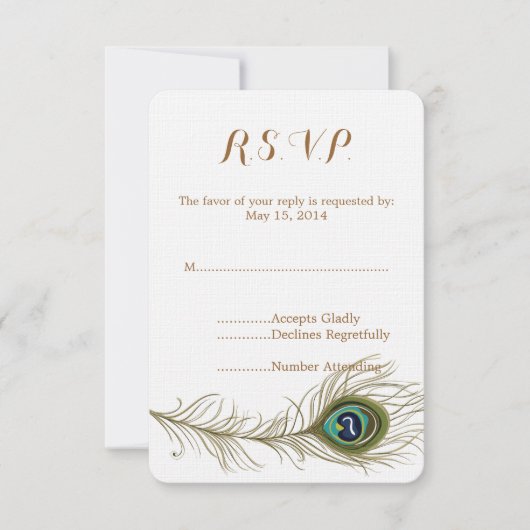 Peacock Feather Wedding RSVP Karte (Vorderseite)
