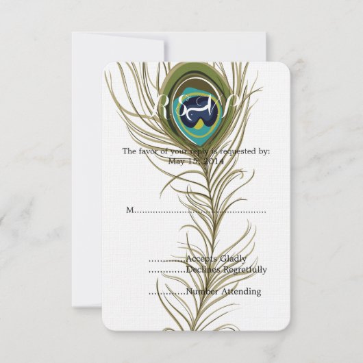 Peacock Feather Wedding RSVP Karte (Vorderseite)