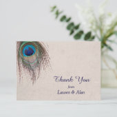Peacock Feather Wedding Vielen Dank Dankeskarte (Stehend Vorderseite)