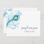 Peacock Feather Wedding Vielen Dank Postcard Postkarte (Vorne/Hinten)