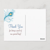 Peacock Feather Wedding Vielen Dank Postcard Postkarte (Rückseite)