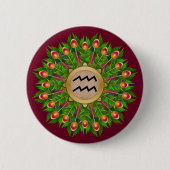 Peacock Feather Wreath Zodiac Sign Aquarius Button (Vorderseite)