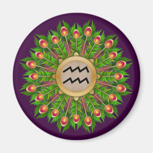 Peacock Feather Wreath Zodiac Sign Aquarius Magnet