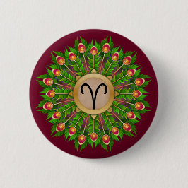 Peacock Feather Wreath Zodiac Sign Aries Button