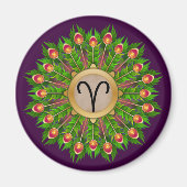 Peacock Feather Wreath Zodiac Sign Aries Magnet (Vorne)
