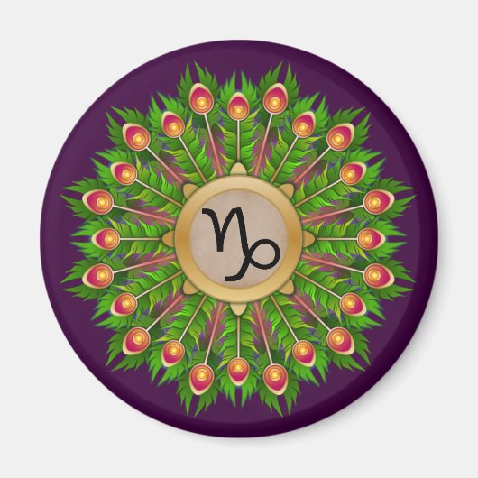 Peacock Feather Wreath Zodiac Sign Capricorn Magnet (Vorne)