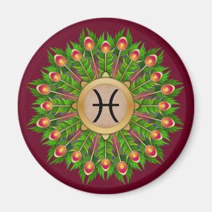 Peacock Feather Wreath Zodiac Sign Fisces Magnet