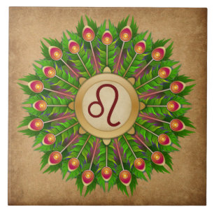 Peacock Feather Wreath Zodiac Sign Leo Fliese