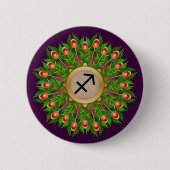 Peacock Feather Wreath Zodiac Sign Sagittarier Button (Vorderseite)