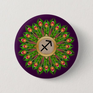 Peacock Feather Wreath Zodiac Sign Sagittarier Button