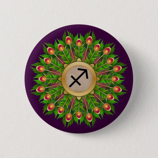 Peacock Feather Wreath Zodiac Sign Sagittarier Button (Vorderseite)