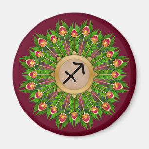 Peacock Feather Wreath Zodiac Sign Sagittarier Magnet