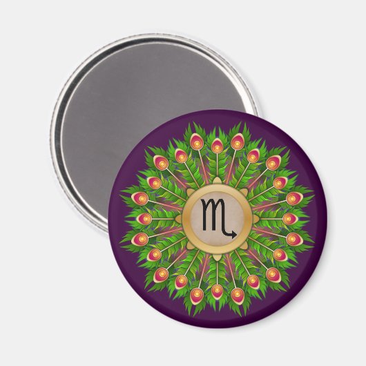 Peacock Feather Wreath Zodiac Sign Scorpio Magnet (Vorderseite/Rückseite)