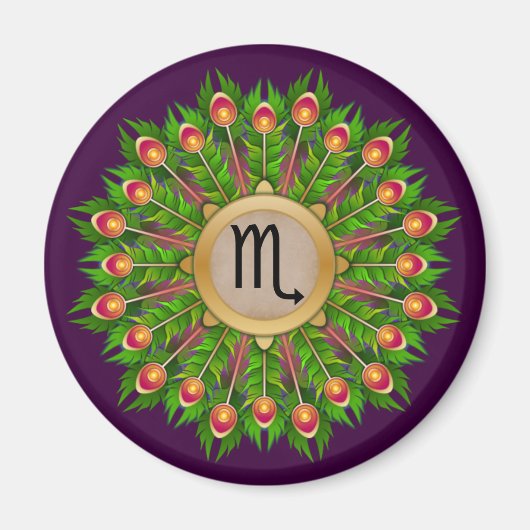 Peacock Feather Wreath Zodiac Sign Scorpio Magnet (Vorne)