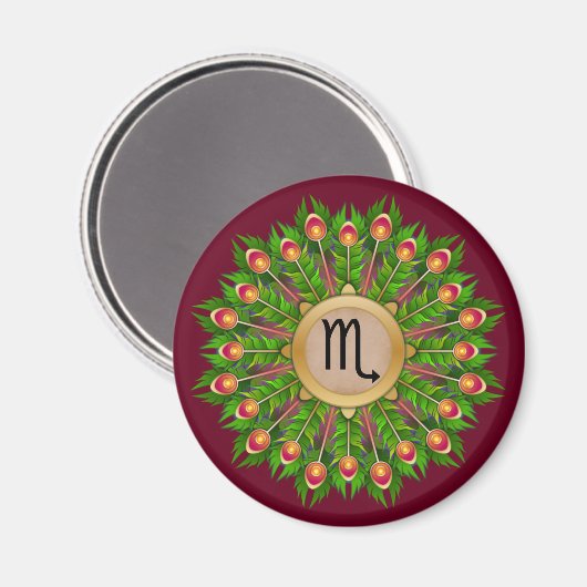 Peacock Feather Wreath Zodiac Sign Scorpio Magnet (Vorderseite/Rückseite)