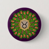Peacock Feather Wreath Zodiac Sign Taurus Button (Vorderseite)