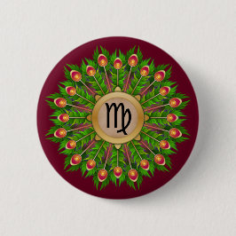 Peacock Feather Wreath Zodiac Sign Virgin Button