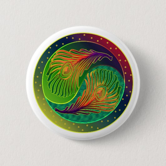 Peacock Feather Yin Yang 3 Button (Vorderseite)