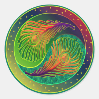 Peacock Feather Yin Yang 3 Runder Aufkleber