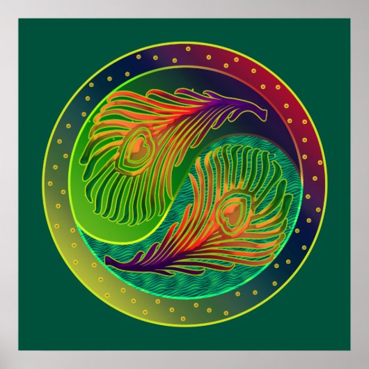 Peacock Feathers 3 Yin Yang Poster (Vorne)