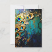 Peacock feathers 3D art iridescent elegante Save The Date (Rückseite)