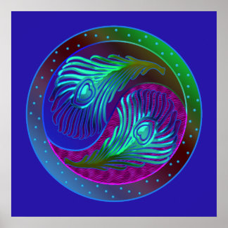 Peacock Feathers 5 Yin Yang Poster