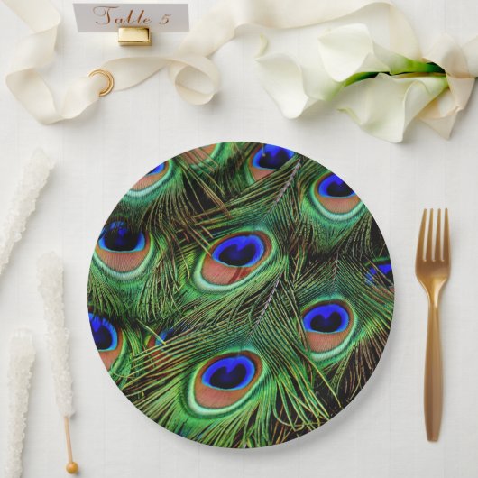 Peacock Feathers Animal Print Aquamarin Green Pappteller (Hochzeit)