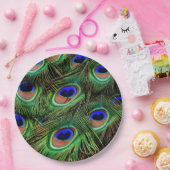 Peacock Feathers Animal Print Aquamarin Green Pappteller (Party)