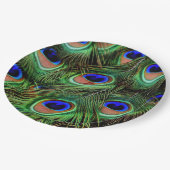 Peacock Feathers Animal Print Aquamarin Green Pappteller (Schrägansicht)