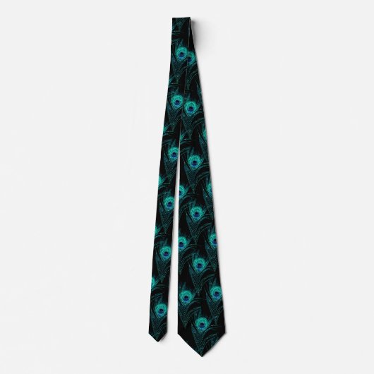Peacock Feathers Aquamarin Blue Black Neck Tie Nec Krawatte (Rückseite)