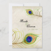 Peacock Feathers Aquamarin Blue Elegante Hochzeit Einladung (Rückseite)