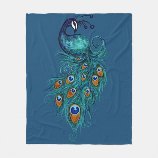 Peacock Feathers Aquamarin Peacocks Fleecedecke (Vorderseite)