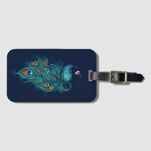Peacock Feathers Aquamarin Peacocks Gepäckanhänger (Vorderseite (Horizontal))